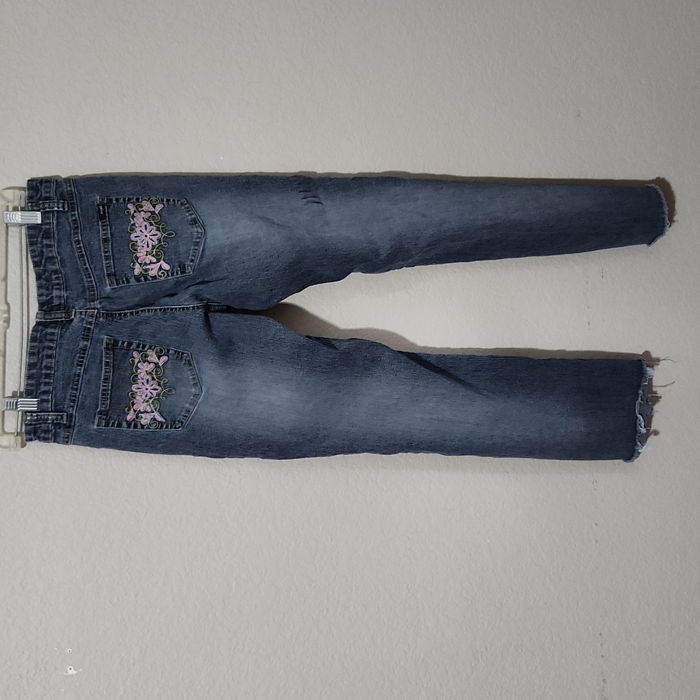 Angels Jeans Womens Juniors Size 13  Cropped Hem Flaws Y2K Floral Puckering